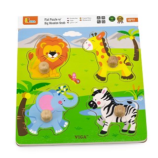 Knoppuzzel - wilde dieren - 4 stukjes